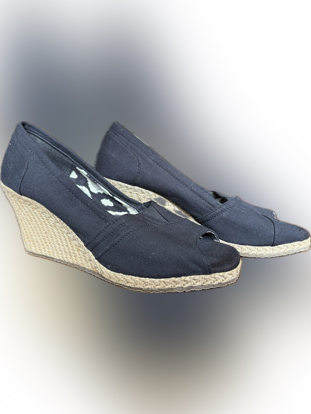Skechers Black Canvas Espadrille Wedge Sandals